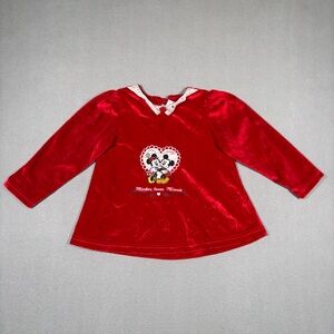 Vintage Mickey And Co  Velour Top Toddler 4T Red Valentines Mickie Loves Minnie
